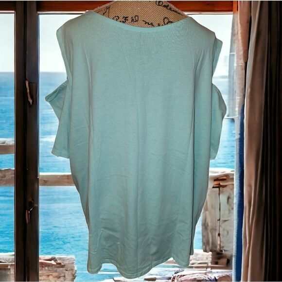 Women's Casual Cold Shoulder Short Sleeve Crewneck Tops Size 4XL New in Package - Picture 3 of 6